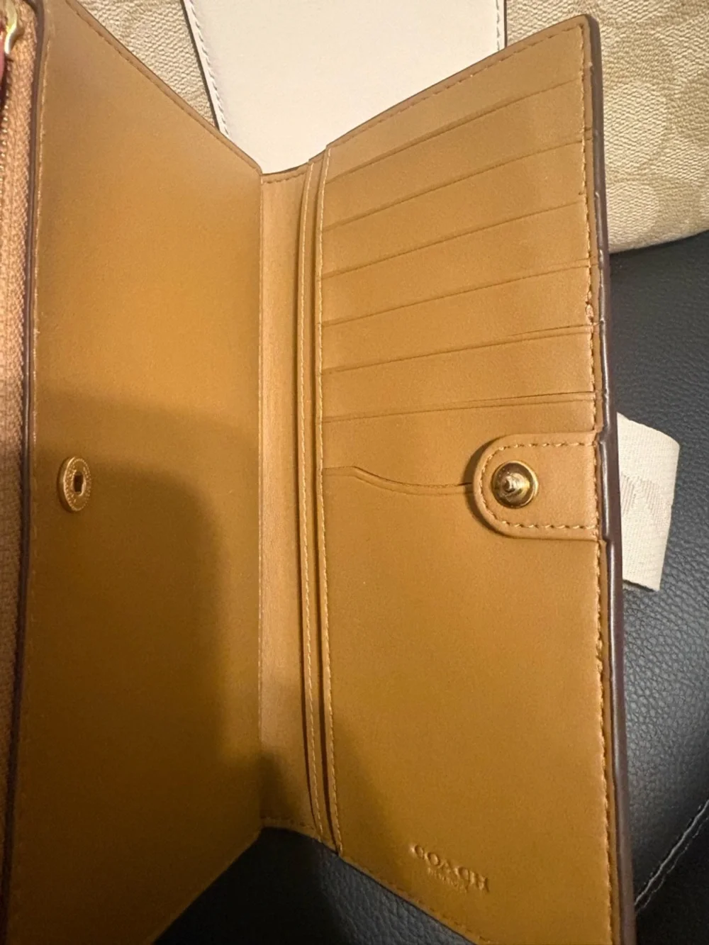Coach Beige Signature Canvas Hobo with Cream Center Panel and Tan Trim